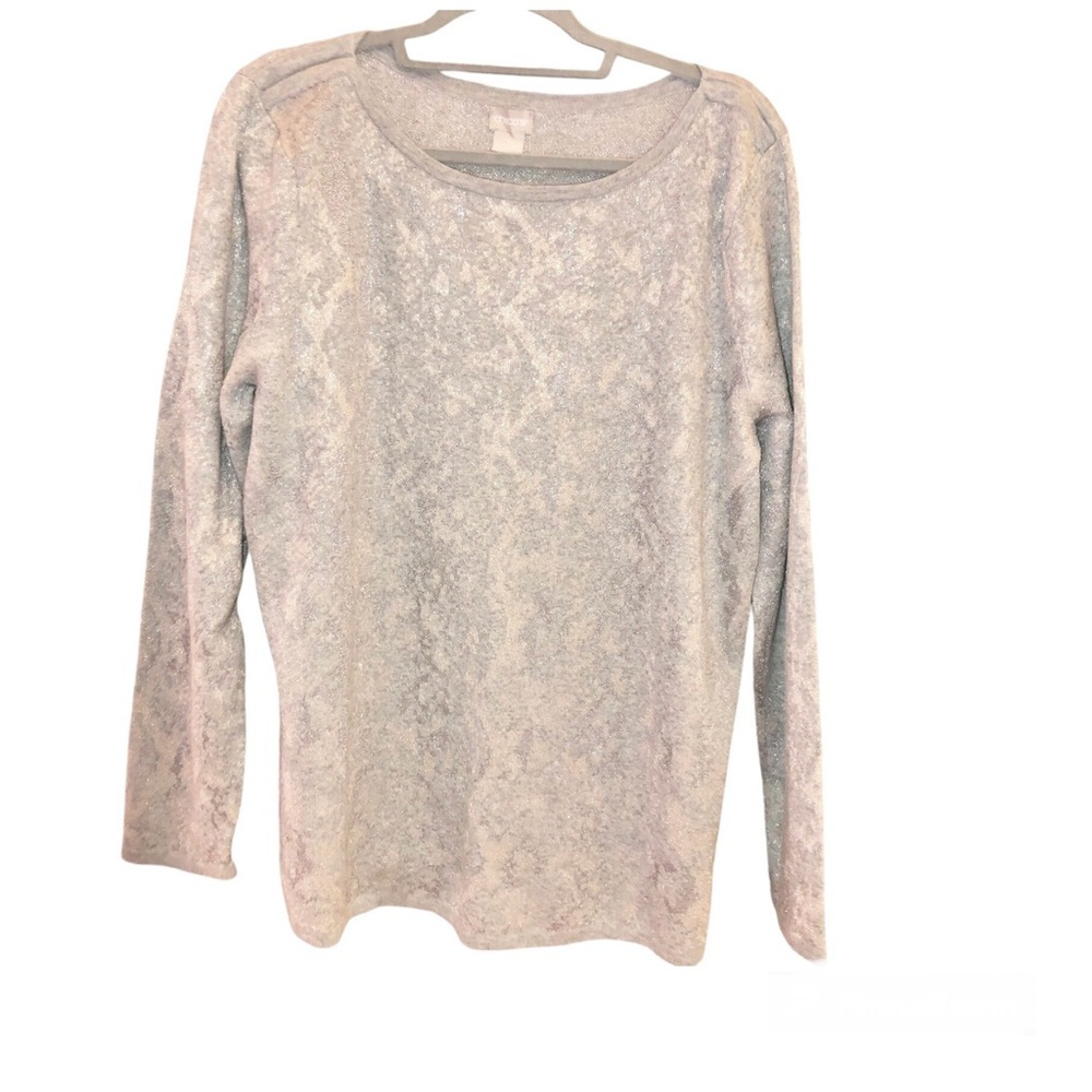 Chico’s Textured Animal-Print Bateau-Neck Sweater Grey metallic size‎ XL